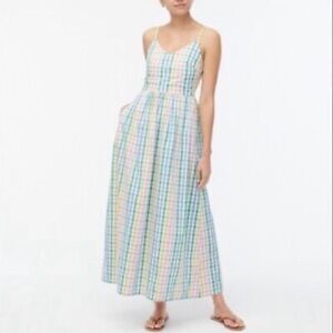 J Crew V Neck Rainbow Plaid Gingham Sun Dress